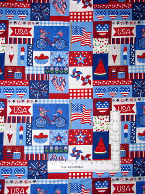 Patriotic Stars Hearts Flag Patchwork Fabric Cotton Studio E My Happy Place Yard