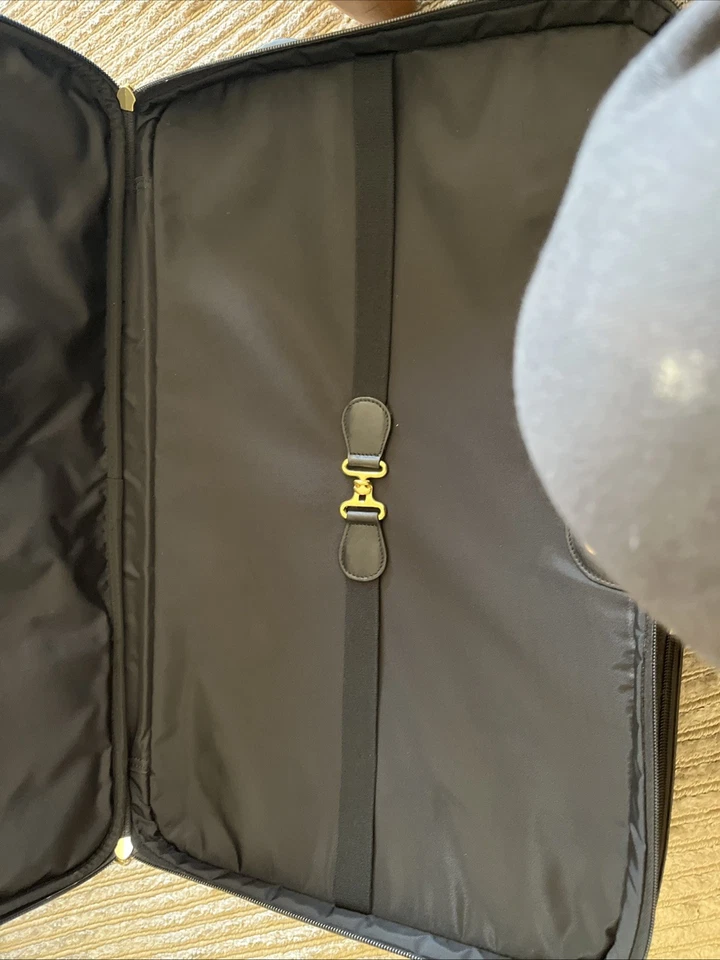 COACH 22" Charcoal Black Leather Rolling HERITAGE CHECK Suitcase Carry On - Image 2 of 4