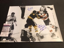 JSA TERRY O'REILLY & DAVE SCHULTZ SIGNED 16X20 AUTOGRAPHED FIGHT PHOTO 641