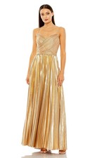 Mac Duggal Gold Metallic Jersey Sweetheart Neckline Metallic Dress Size 14 398