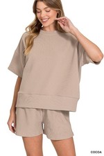 Zenana Ribbed Round Neck Waist Banded Tee  Shorts Set