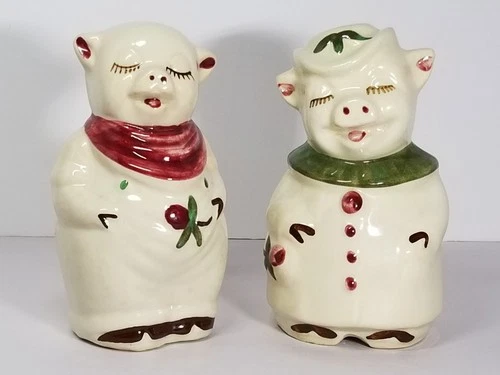 Vintage Shawnee Pottery Winnie & Smiley Shakers With Cork Stoppers 5-1/4" EUC