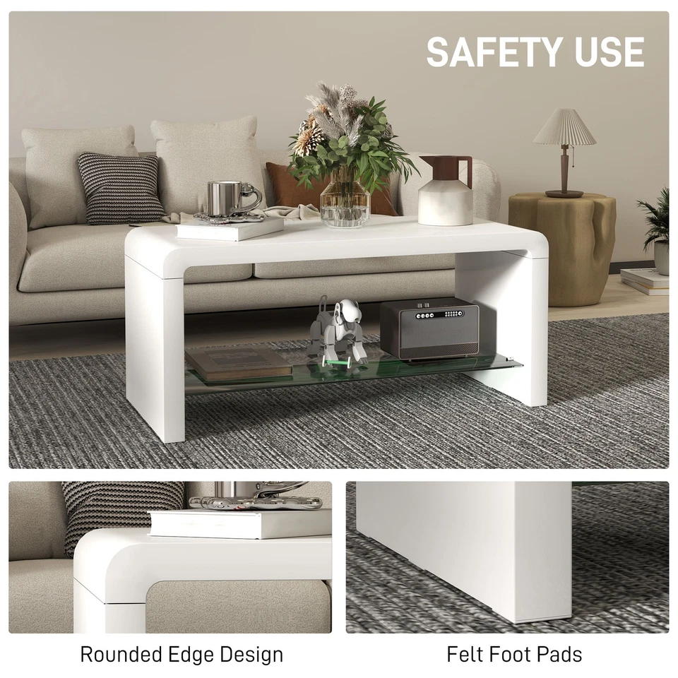 HOMCOM High Gloss Storage Coffee Table, Centre Table for Living Room, White - Image 4 of 4