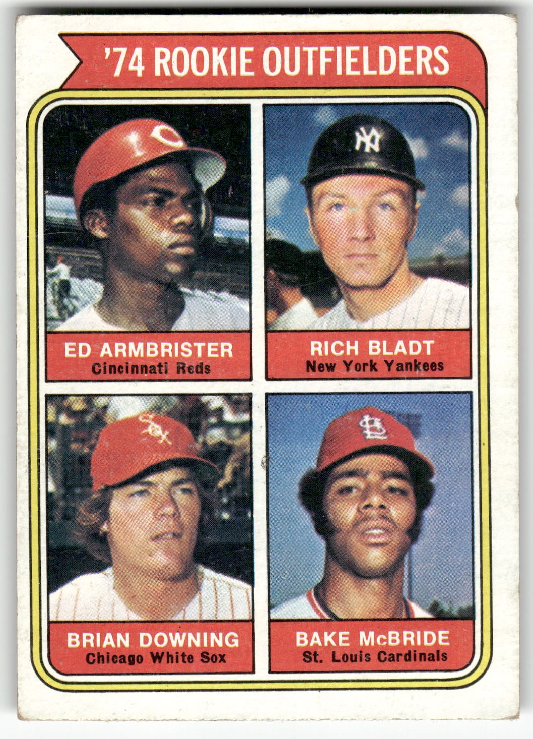 1974 Topps Rookie Outfielders Brian Downing Bake McBride Ed Armbrister 601 RC