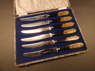 6 Edelstahl Sheffield 6,5'' Zelluloid Butter Messer W.R. Humphreys & Co