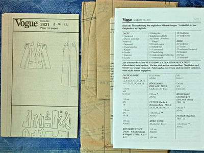 Schnitt Designer Claude Montana Vogue Gr. 8 10 12  34 36 38  V2831 Hose Jacke+