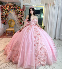 3D Flowers Quinceanera Dresses with Bow Light Pink Sweet 15 Party Ball Gowns