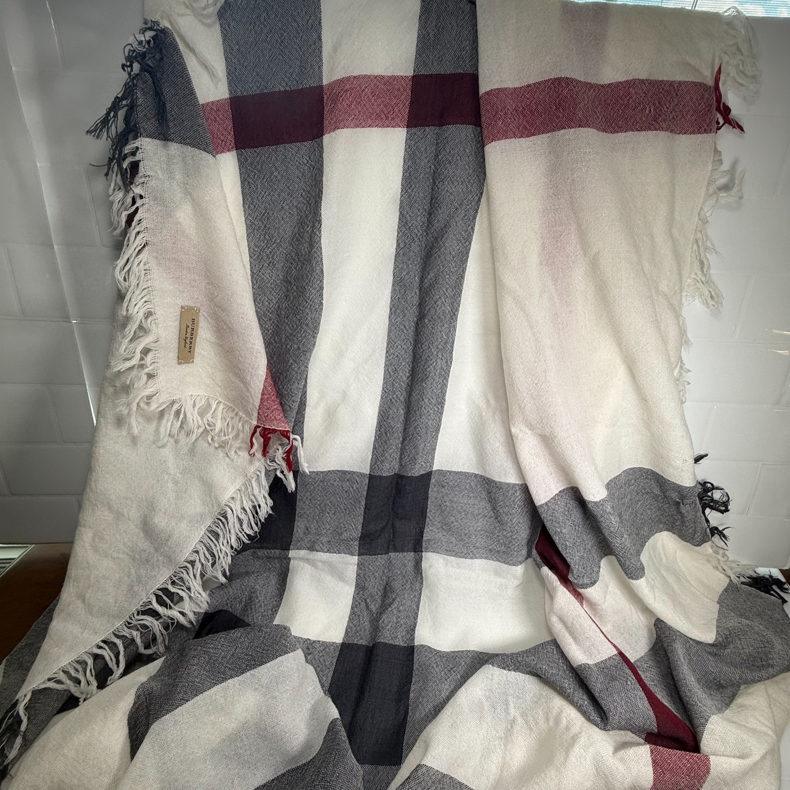 Burberry Large Check Merino Wool Scarf | Ivory | 110cm Square | Made in Scotland