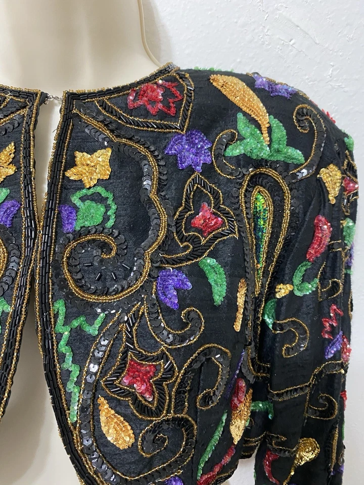 Chaqueta bolero vintage Vieri New York para mujer, multicolor lentejuelas recortadas Foto 2 de 4