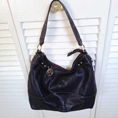 Etienne Aigner Black Pebbled Leather Shoulder Hobo Bag Purse with A Logo Charm