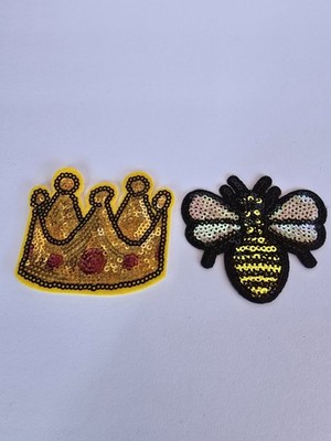Queen Bee Patch Pack Bee, Crown Gold Black Sewing Crafts Accessories