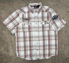 Harley Davidson Button-Up Shirt Men Sz XL Garage Utility Work Plaid Embroidered