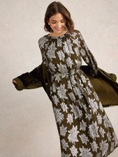 White Stuff Phoebe Jacquard Green/Silver Maxi Belted Dress Uk 10 Regular RRP£120