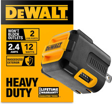 DEWALT Heavy Duty NeverBlock USB Charger, Angled Dual Port 12W Wall Charger Adap