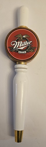 Vintage Miller Beer White Porcelain Flat Faced Beer Tap Handle - Picture 3 of 4