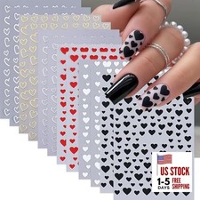 12PCS Valentines Day Heart Nail Stickers 3D Self-Adhesive Black heart-shaped