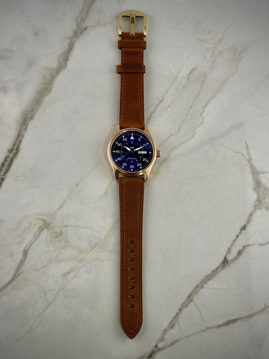 Bronze Pilot Automatic Watch - Seiko NH35 Movement - blue flieger Bronze Pilot Automatic Watch - Seiko NH35 Movement - blue flieger