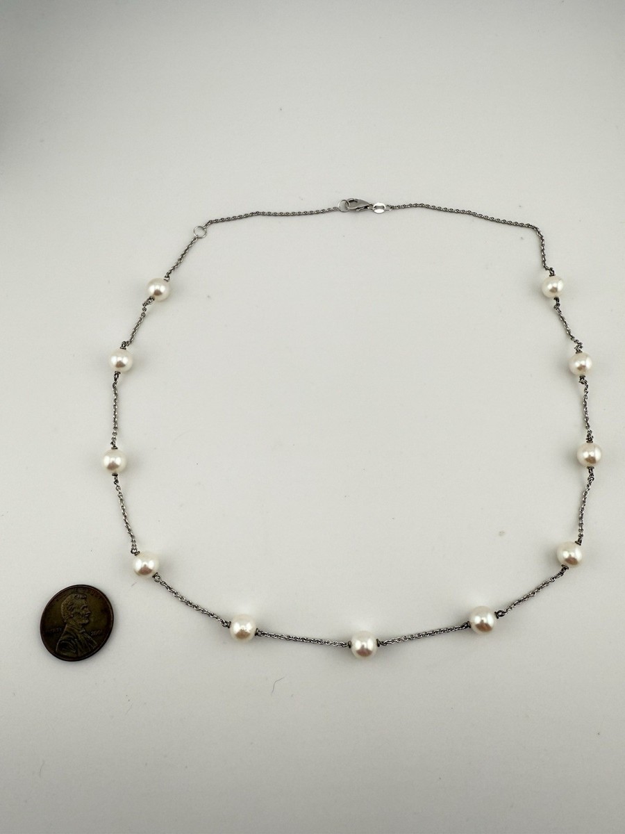 MIKIMOTO SEA MAGIC 925 SILVER CULTURED PEARL 19” STATION NECKLACE