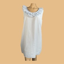 Rysa Ruth Designs Seersucker Sleeveless Ruffle Neck Shift Dress Made in USA