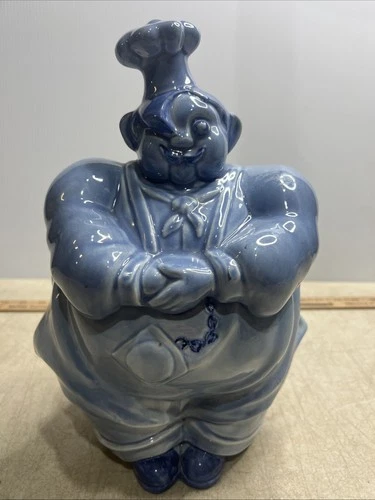 Vintage Red Wing Pottery Blue Chef Pierre Ceramic Cookie Jar Figurine