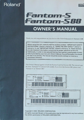 Roland Fantom-S Fantom-S88 Synthesizer Keyboard Original Owner's Manual Book
