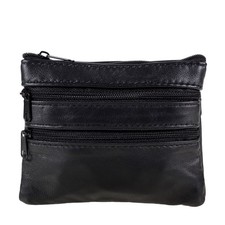 SOFT BLACK LEATHER COIN POUCH PURSE WALLET-AUTHENTIC UK STOCK