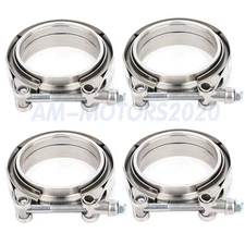 4 Pcs 3" Inch V-Band Clamp w/ Flange Kit Exhaust Downpipe Turbo Zinc Plated Iron