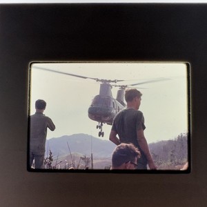 1968 Vietnam War: CH-47 Chinook Landing Near Troops – Original Color Slide