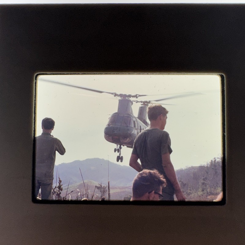 1968 Vietnam War: CH-47 Chinook Landing Near Troops – Original Color Slide