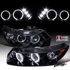 Fits 2006-2011 Honda Civic 2dr Black Smoke Led Halo Projector Headlights Lamps