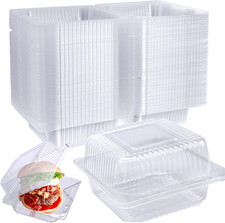 100 Clear Hinged Plastic Containers with Lids for Food Storage and Takeout