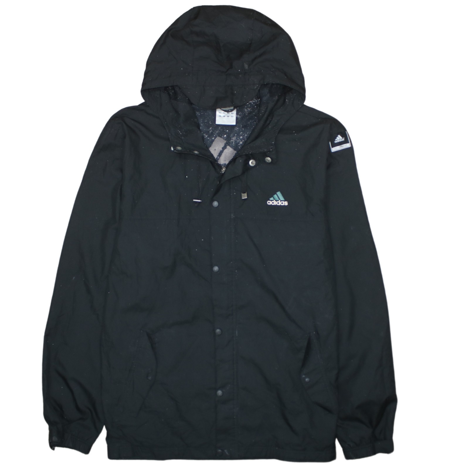 Adidas Mens Windbreaker Jacket Black Hooded Full Zip Logo Pockets Outdoor L