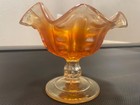VINTAGE Dugan orange Carnival Glass Ruffle edge Compote candy dish pedestal bowl — photo 2