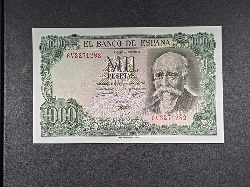 1971 (1974) SPAIN 1000 Pesetas banknote - Pick# 154 - Crisp AU+   stk#A