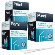 Individually Wrapped Flexible Plastic Bent Drink Straws 7.75" BPAFree 800-1600ct
