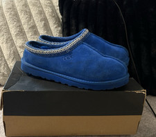 UGG Women's US 8 Blue Suede Slip-On Slippers Comfort Lined Embroidered Trim