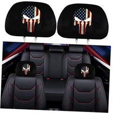 2 Pack Headrest Covers for American Skull Flag, Seat Cover Accessories oft