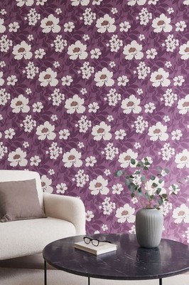 Lila Floral Tapete Vintage Blumenmuster 10m Rolle Wohnzimmer Schlafzimmer Wand