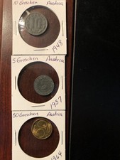 AUSTRIA 1967 50 GROSCHEN , 1957 5 GROSCHEN , and 1948 10 GROSCHEN Circulated