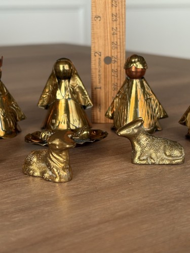 Christmas Nativity Figures - Mexico Brass Laton - Set of 10 - Picture 3 of 14