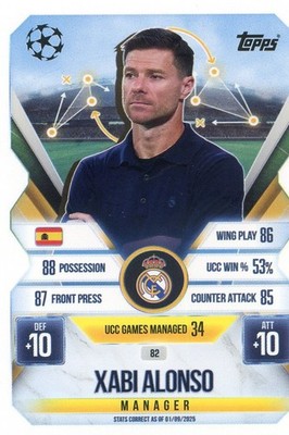 2025-26 Topps Match Attax UEFA UCL XABI ALONSO #82 Manager REAL