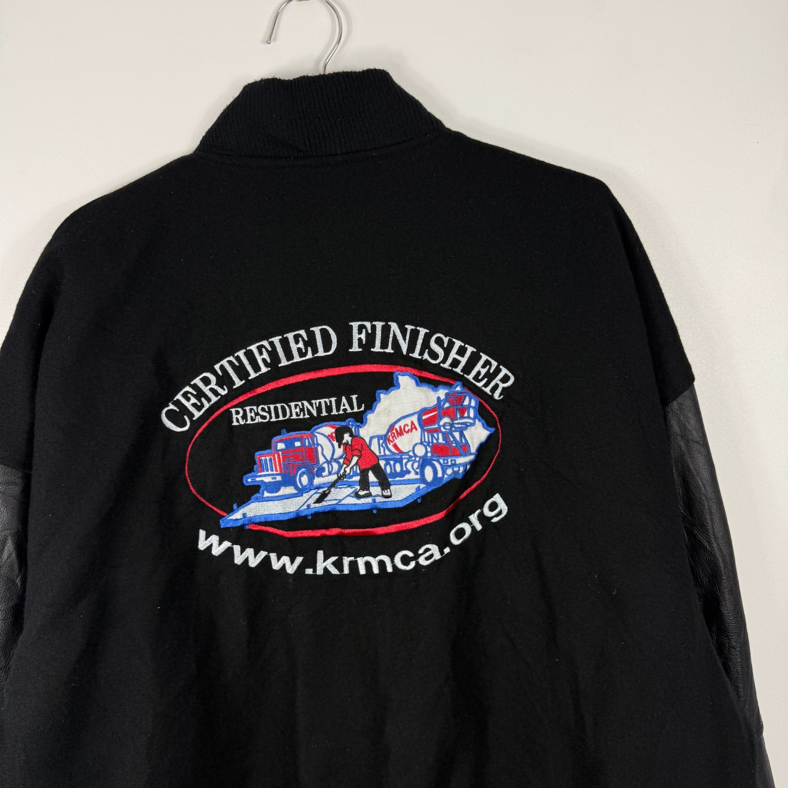 Vintage Burk's Bay KRMCA Black Leather Sleeve Size XL Wool Varsity Bomber Jacket image 7