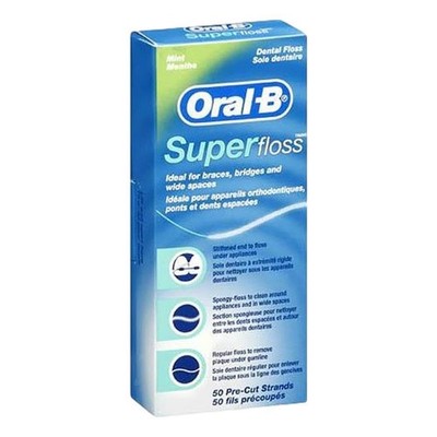 Oral-B Super Floss Mint Dental Pre-Cut Strands 50 18 Count (Pack of 50) 