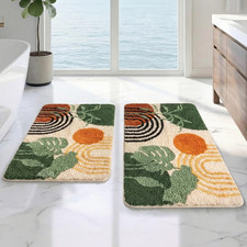 Bathroom Rug Set of 2, 16"X24" 20"X32", Boho Plant