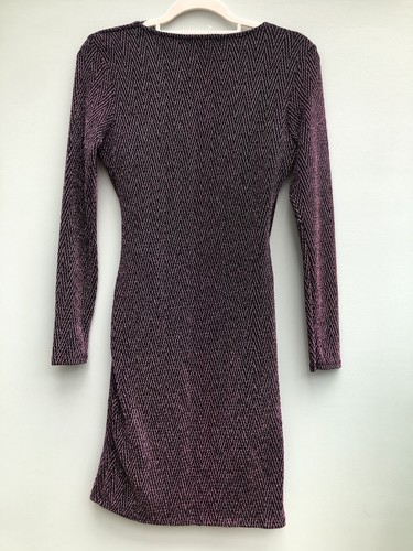 Ladies Wrap Dress Size 10 Pink Black Red Herring Glitter V-Neck Long Sleeve VGC - Picture 6 of 11