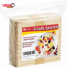 200 Pcs Natural Wooden Food Grade Craft Sticks - Ice Cream Stick - Popsicle - 4.