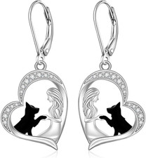 Dog Earrings 925 Sterling Silver Dog Mom Jewelry Gifts for Women Heart Christmas