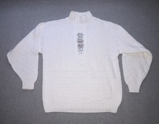 Vintage Isle of Cotton White Knit Sweater Pastel Floral Made in USA Womens