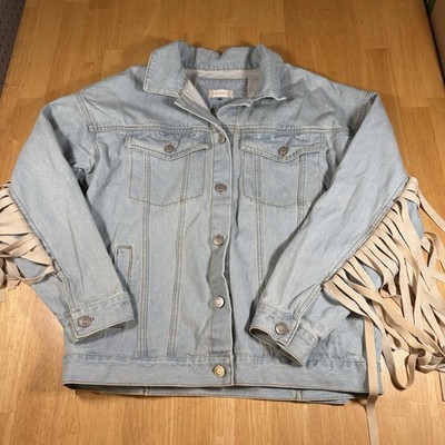 Altar'd State Fringed Light Wash Blue Denim Urban Cowgirl Jacket Women's S