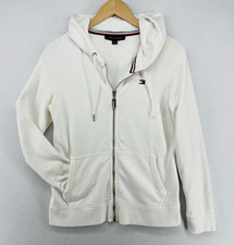 TOMMY HILFIGER Hoodie Womens S French Terry Jumper Sweatshirt Full Zip White